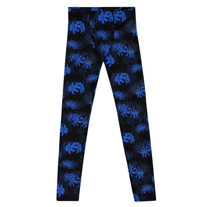 Higanbana gothic men's leggings in blue with blue spider lilies on black