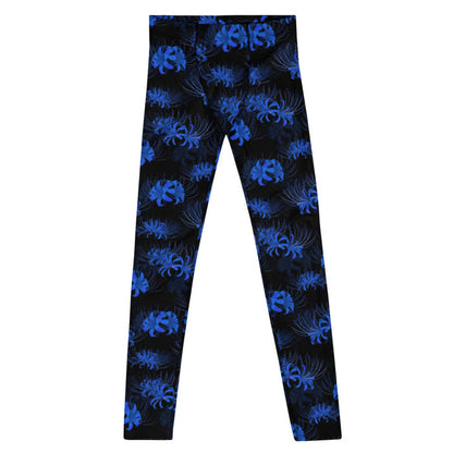 Higanbana gothic men's leggings in blue with blue spider lilies on black
