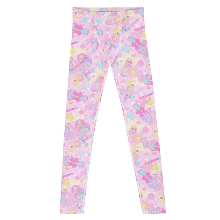 Indica Magica kawaii men's leggings in pink with crescent moons and hot-pink bows