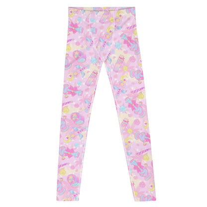 Indica Magica kawaii men's leggings in pink with crescent moons and hot-pink bows