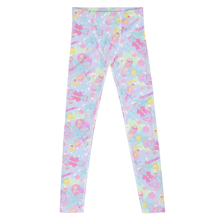 Indica Magica kawaii men's leggings in pastel with holographic bongs and pastel hearts