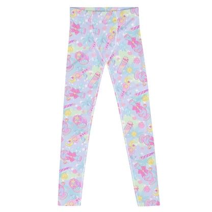 Indica Magica kawaii men's leggings in pastel with holographic bongs and pastel hearts