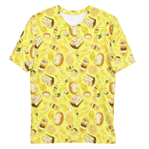 Lemon kawaii men's t-shirt in yellow with layered lemon parfaits and fresh mint sprigs