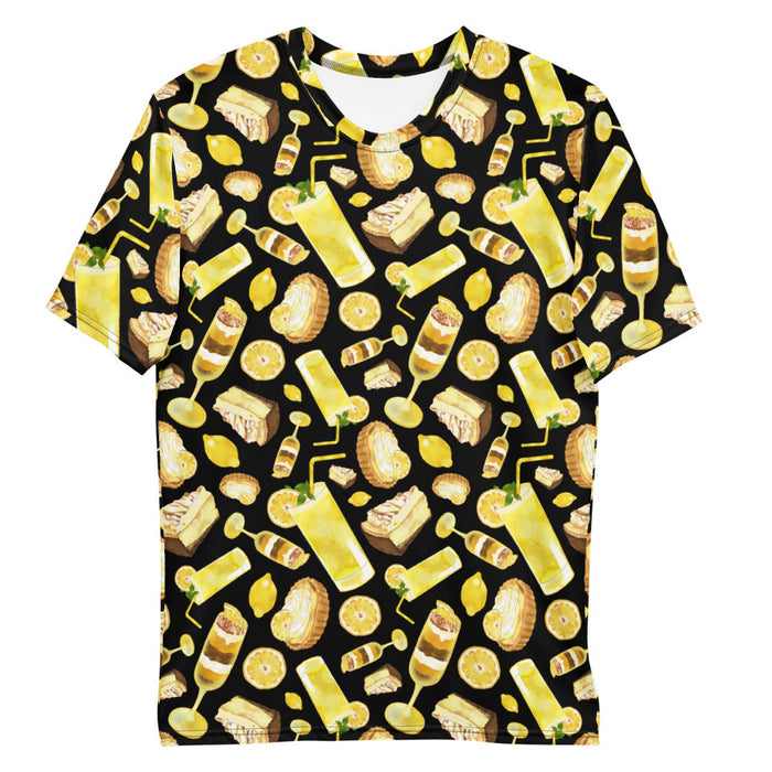 Lemon kawaii men's t-shirt in yellow with lemon cheesecake and juicy lemon wheels
