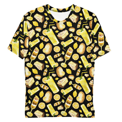 Lemon kawaii men's t-shirt in yellow with lemon cheesecake and juicy lemon wheels