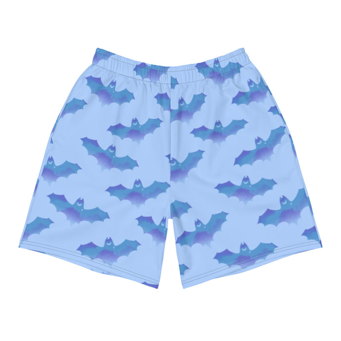 Lilith gothic men's shorts in blue with watercolor bats and crescent moons