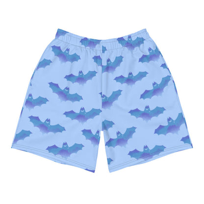 Lilith gothic men's shorts in blue with watercolor bats and crescent moons