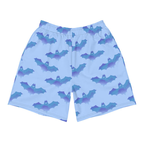 Lilith gothic men's shorts in blue with watercolor bats and crescent moons