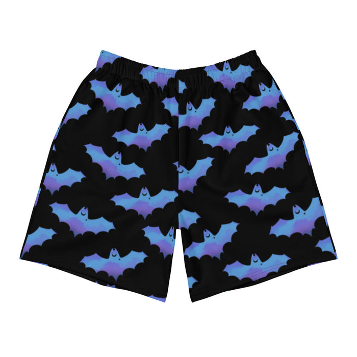 Lilith alternative men's shorts in blue with painterly bats and tiny crescent moons