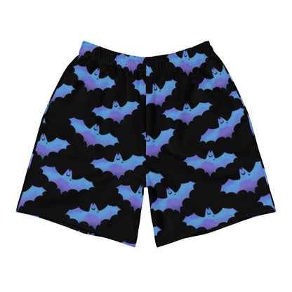 Lilith alternative men's shorts in blue with painterly bats and tiny crescent moons