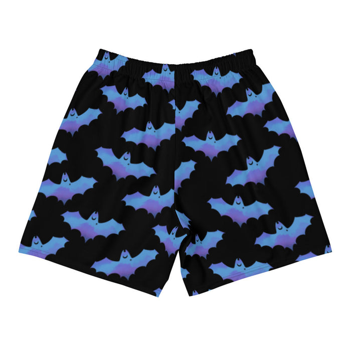 Lilith gothic men's shorts in blue with dusky bats and soft clouds