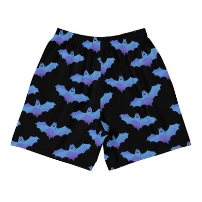 Lilith gothic men's shorts in blue with dusky bats and soft clouds