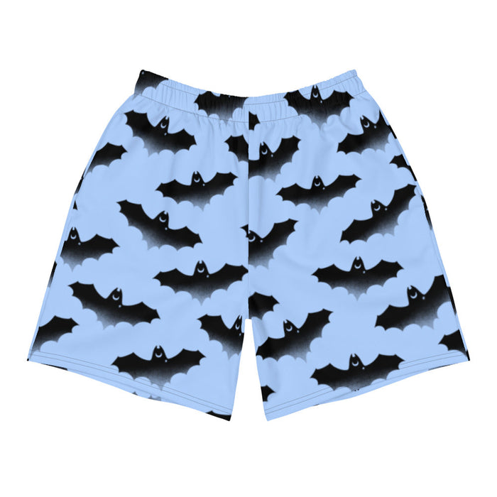 Lilith pastel-goth men's shorts in blue with watercolor bats and drifting clouds