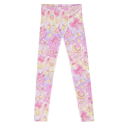 Magical Girl kawaii men's leggings in pink with gem hearts and star wands