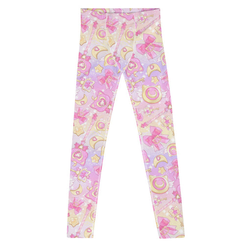 Magical Girl kawaii men's leggings in pink with gem hearts and star wands