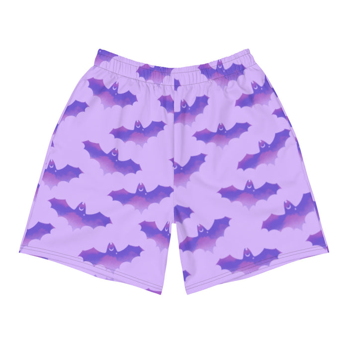 Morrigan gothic men's shorts in lavender with watercolor bats and crescent moons