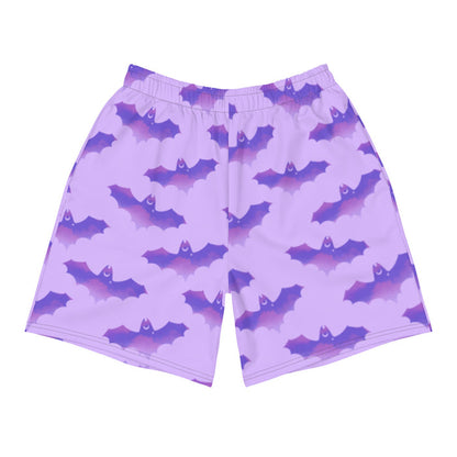 Morrigan gothic men's shorts in lavender with watercolor bats and crescent moons