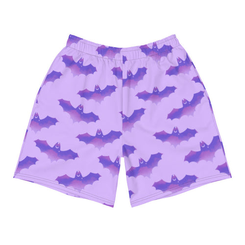 Morrigan gothic men's shorts in lavender with watercolor bats and crescent moons