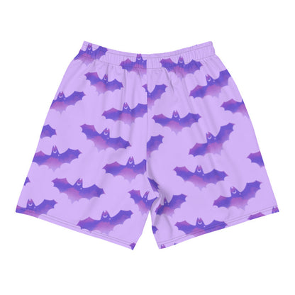 Morrigan pastel-goth men's shorts in lavender with bat print and pastel clouds