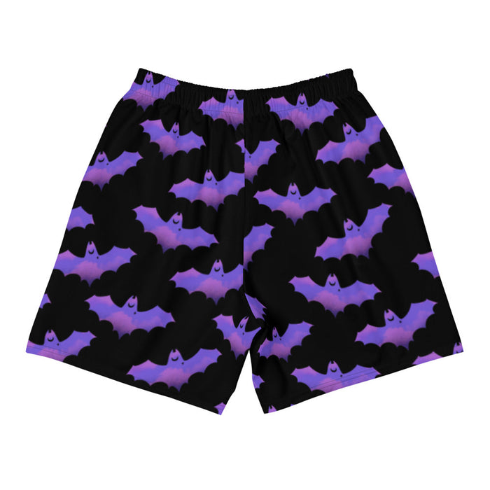 Morrigan gothic men's shorts in lavender with dusky bats and soft clouds
