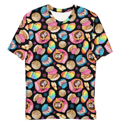 Pan Dulce kawaii men's t-shirt in yellow with cocoa swirls and golden conchas