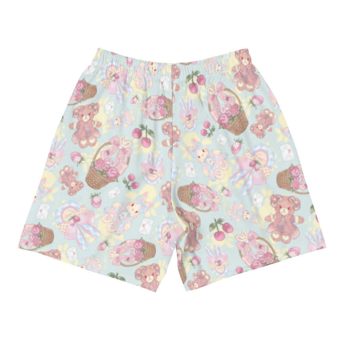 Sweet Teddy kawaii men's athletic shorts in pastel with gingham-bow bunnies and cherries