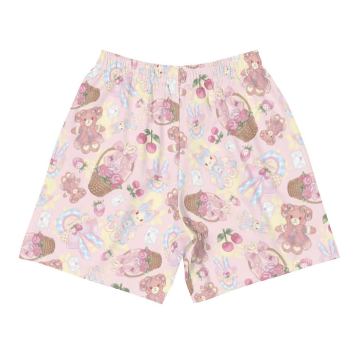 Sweet Teddy kawaii men's athletic shorts in pink with love letters and pastel hearts