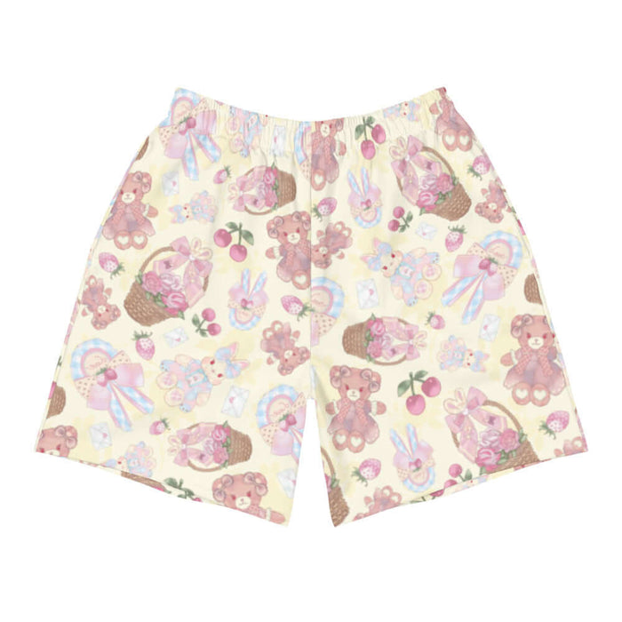 Sweet Teddy kawaii men's athletic shorts in pastel with teddy bears and lace cameos