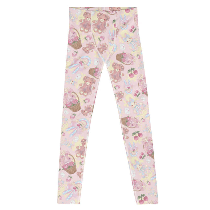 Sweet Teddy kawaii men's leggings in pink with strawberries and satin bows