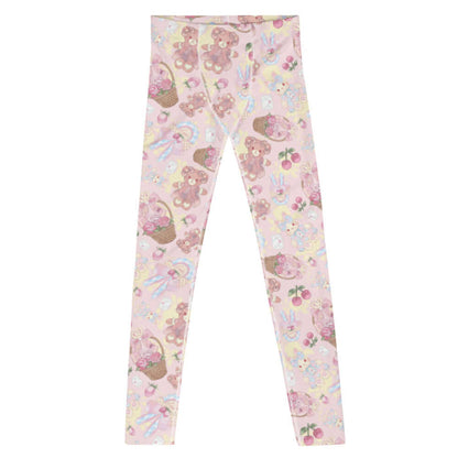 Sweet Teddy kawaii men's leggings in pink with strawberries and satin bows