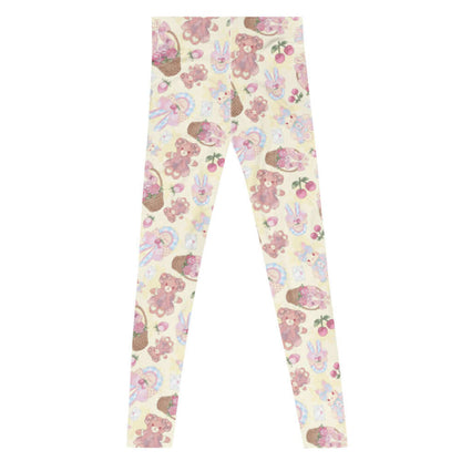 Sweet Teddy kawaii men's leggings in pastel with rose baskets and cherries