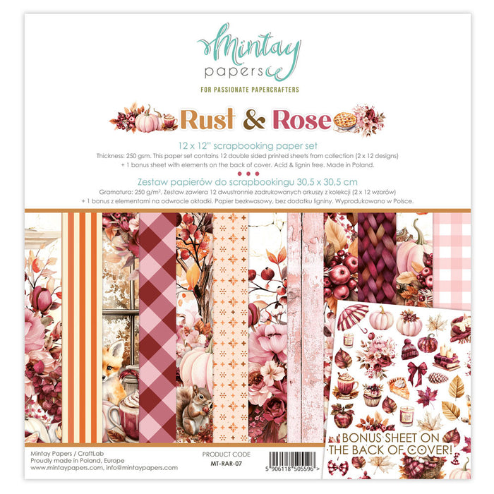 Mintay - 12X12 Paper Set - Rust & Rose. Available at Embellish Away in Bowmanville Ontario Canada.