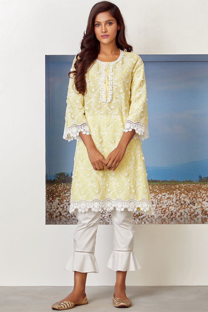 Mulmul Supima Cotton Baybreeze Yellow Kurta