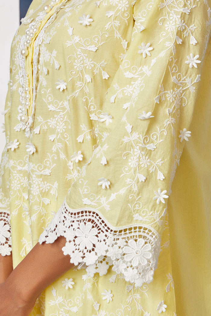 Mulmul Supima Cotton Baybreeze Yellow Kurta