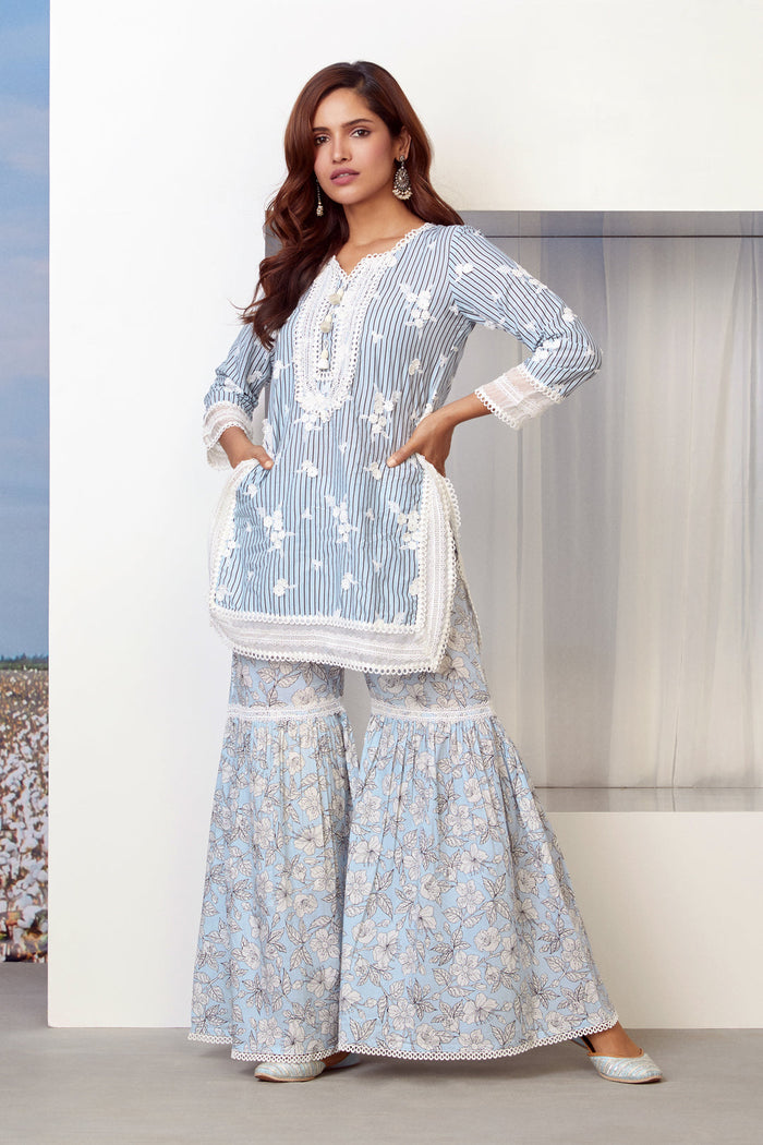Mulmul Supima Cotton Chelsea Blue Kurta