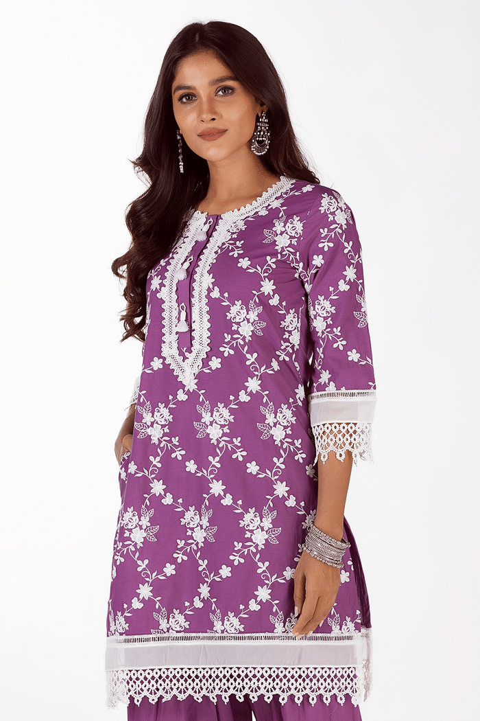 Mulmul Supima Cotton Kai Purple Kurta