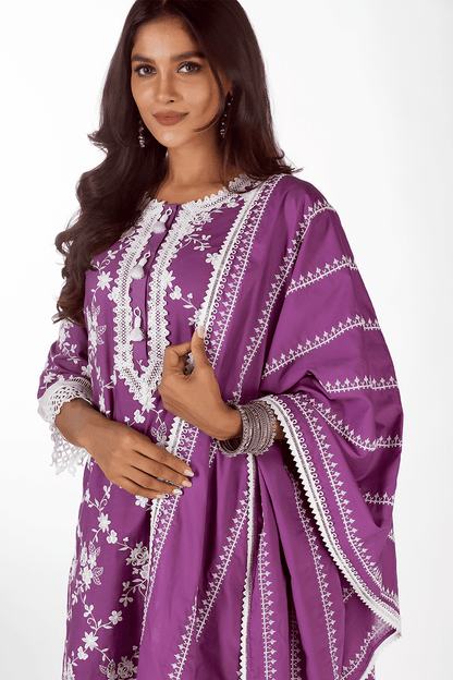 Mulmul Supima Cotton Kai Purple Kurta