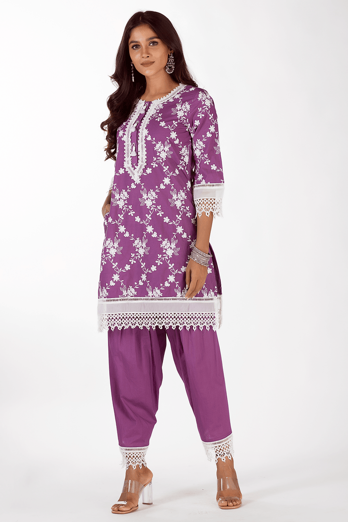 Mulmul Supima Cotton Kai Purple Kurta