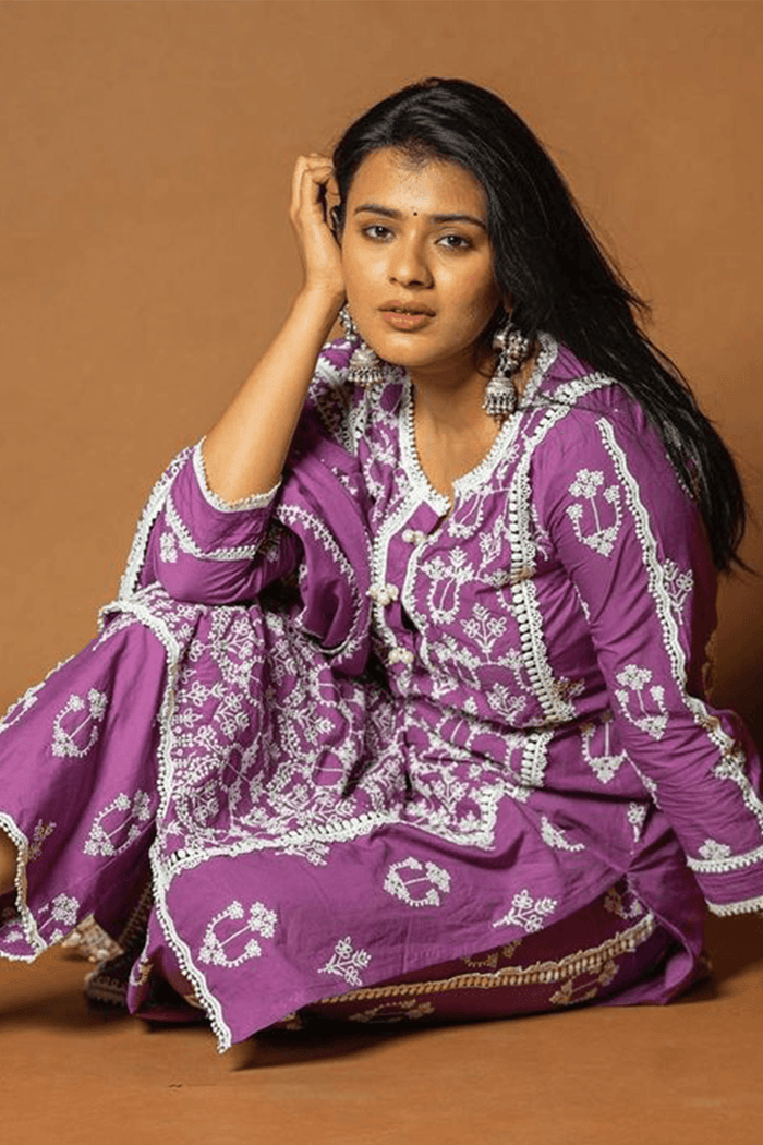 Mulmul Supima Cotton Mae Purple Kurta