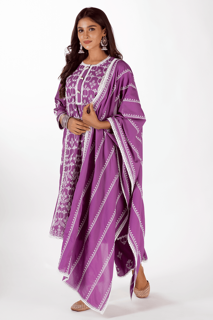 Mulmul Supima Cotton Mae Purple Kurta