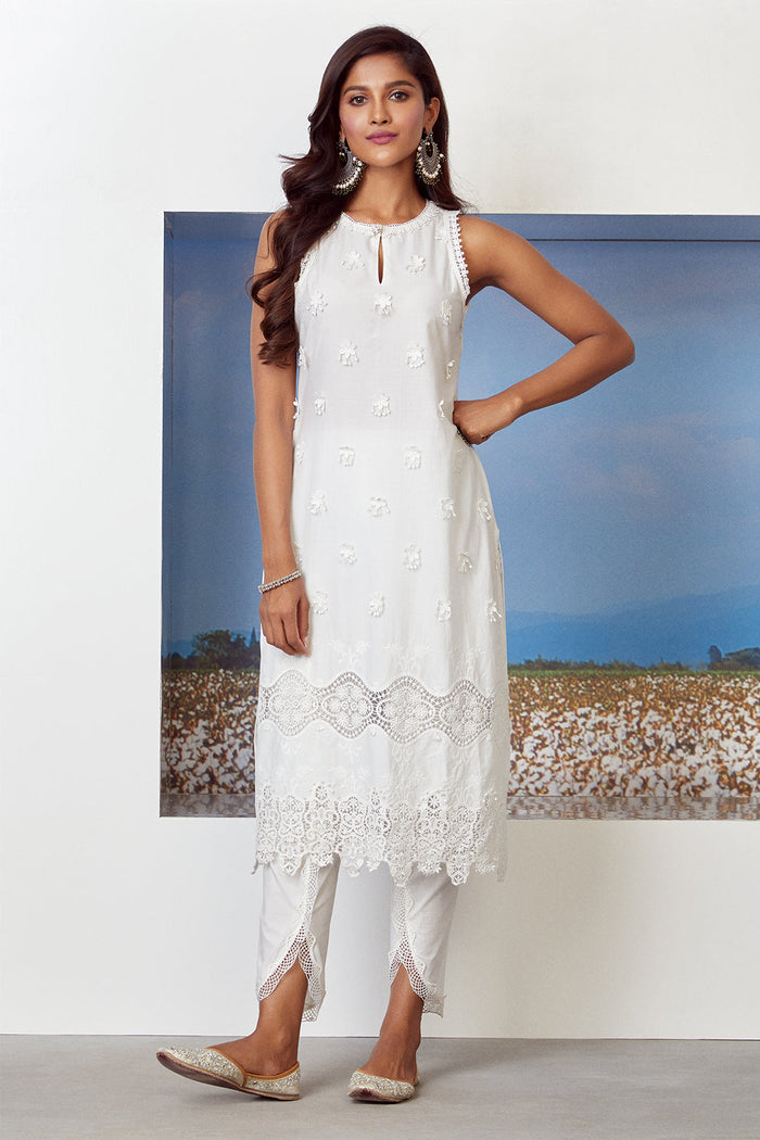 Mulmul Supima Cotton Paradise White Kurta