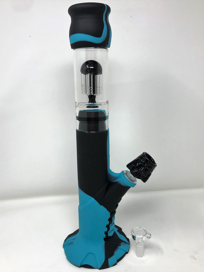 NEW! Silicone Detachable 15" Bong Glass 8 Arm Tree Perc Darth Vader Bowl + Bowl
