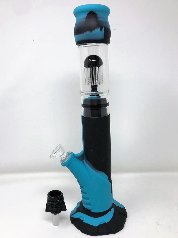 NEW! Silicone Detachable 15" Bong Glass 8 Arm Tree Perc Darth Vader Bowl + Bowl