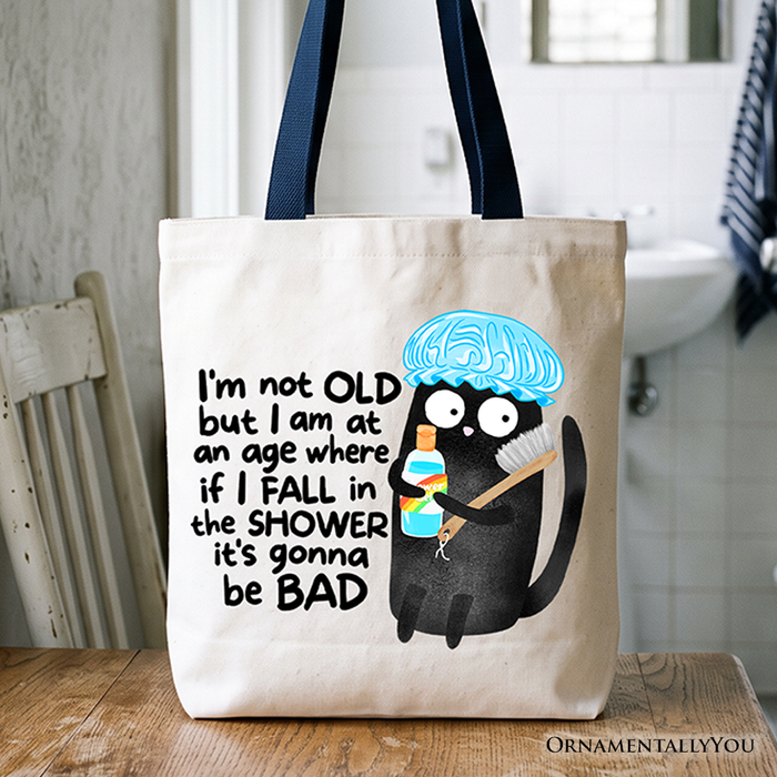 Old Black Cat Sarcastic Tote Bag, Funny Shower Phrase Gift Shopper