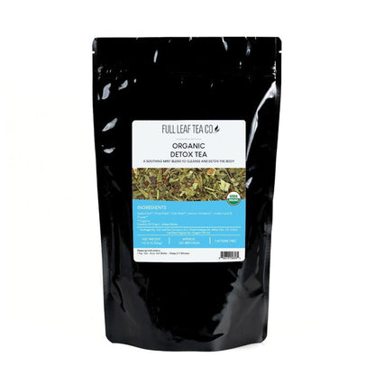 A 1/2 pound bag of Full Leaf Tea Company Organic Detox Loose Leaf Tea.