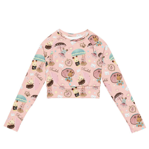 Parasol Bunny kawaii long-sleeved crop top with frilled parasols and heart-sealed envelopes
