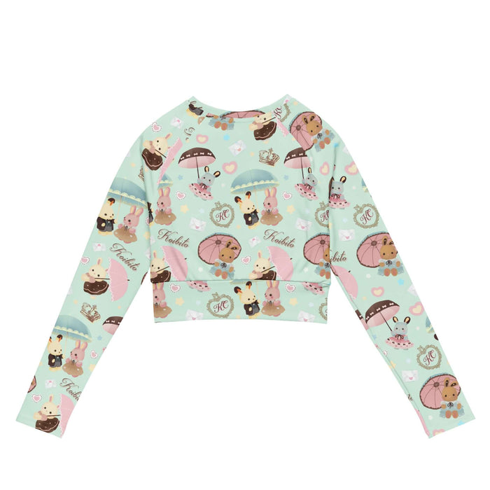 Parasol Bunny kawaii long-sleeved crop top with bunnies in tuxedos and lace parasols