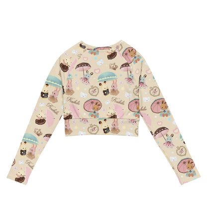 Parasol Bunny kawaii long-sleeved crop top with gold crowns and pastel stars