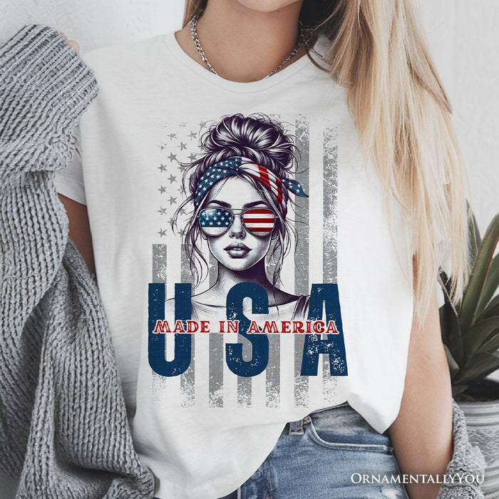 Patriotic USA 4th of July T-Shirt, 250 Year Anniversary Independence Day Tee T-Shirts OrnamentallyYou White XS Messy Bun