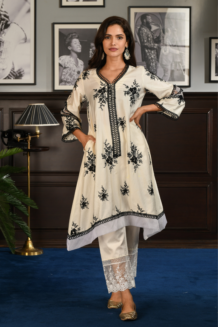 Pima Satin Gail Kurta Off White